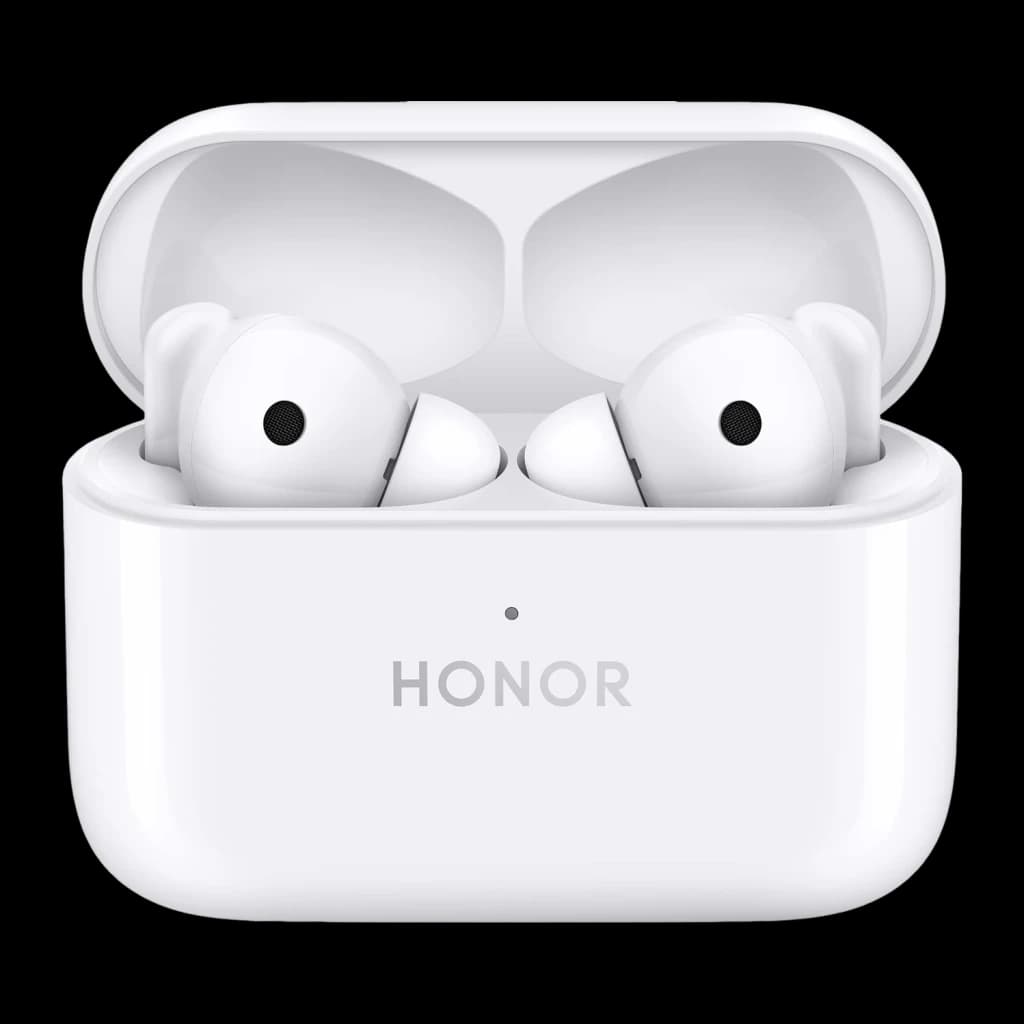 Écouteurs Honor Choice Earbuds X7 Pro Réduction de Bruit In-Ear Bluetooth 5.4 Blanc, vue avant: boîtier ouvert avec les deux