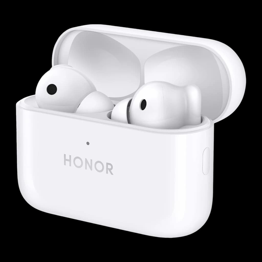 Écouteurs Honor Choice Earbuds X7 Pro Réduction de Bruit In-Ear Bluetooth 5.4 Blanc, vue en angle: boîtier ouvert