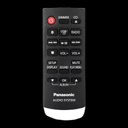Panasonic Microcadena SC-PM272EG-S Plata, mando a distancia: vista frontal con botones Bluetooth, USB, Radio y control