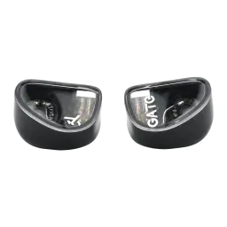 Truthear Gate Auriculares Negro, vista frontal: ambos earbuds con carcasa transparente y drivers visibles, logo GATE