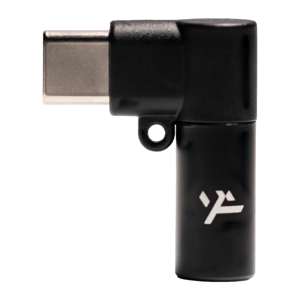 TRUTHEAR KEYX DSD256 DAC Amplificador 32bit 384kHz USB C compacto en forma de L, conector USB C metálico y cuerpo negro mate con logo blanco