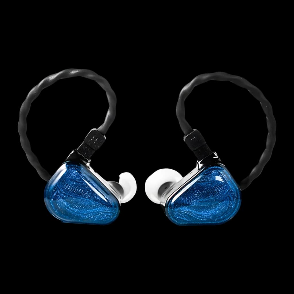 TRUTHEAR Zero auriculares in-ear azuis, vista frontal: par de IEM com carcaça azul metálica texturizada, cabo preto
