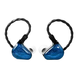 TRUTHEAR Zero auriculares in-ear azuis, vista frontal: par de IEM com carcaça azul metálica texturizada, cabo preto