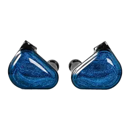 TRUTHEAR Zero auriculares azuis, vista frontal: dois auriculares com carcaça azul brilhante e gravação decorativa