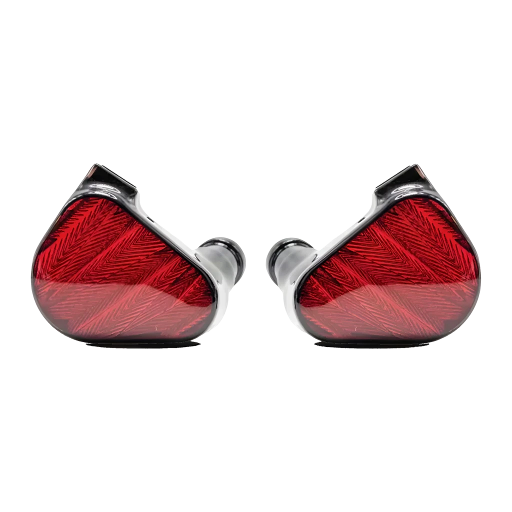 Écouteurs Truthear Zero:RED In-Ear Jack 3,5mm Double DD 10mm + 7,8mm, vue de face: paire d'écouteurs rouges avec gravure