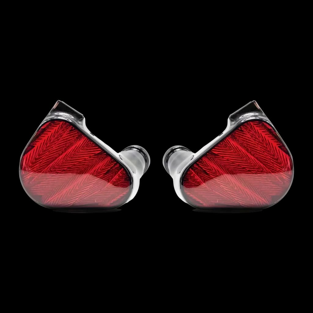 Écouteurs Truthear Zero:RED In-Ear Jack 3,5mm Double DD 10mm + 7,8mm, vue de face: paire d'écouteurs rouges avec gravure