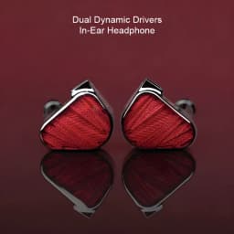 Écouteurs Truthear Zero:RED In-Ear Jack 3,5mm Double DD 10mm + 7,8mm, vue avant: paire d'écouteurs rouges à texture chevron