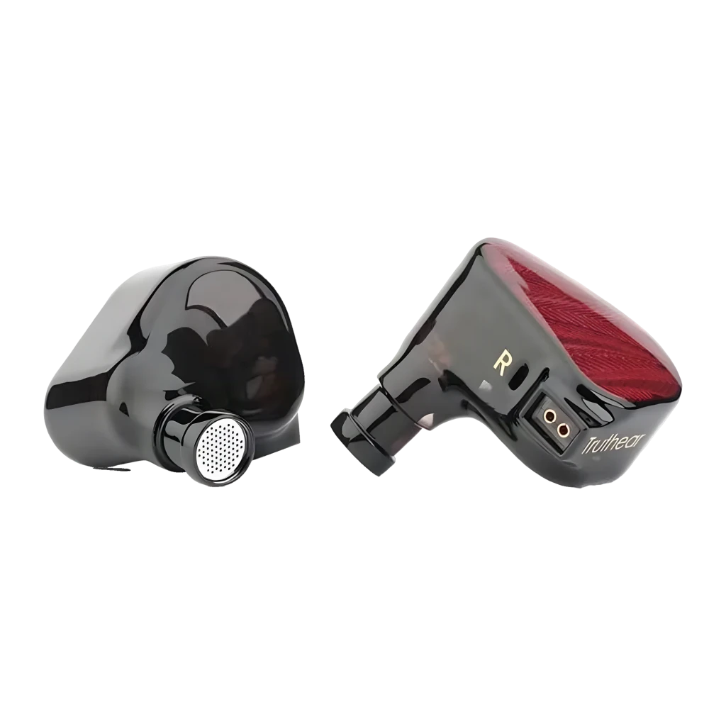 Écouteurs Truthear Zero:RED In-Ear Jack 3,5mm Double DD 10mm + 7,8mm, vue arrière et avant: coque noire brillante