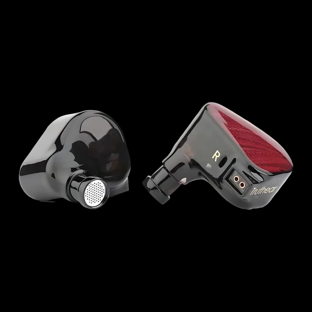 Écouteurs Truthear Zero:RED In-Ear Jack 3,5mm Double DD 10mm + 7,8mm, vue arrière et avant: coque noire brillante