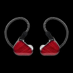 Écouteurs Truthear Zero:RED In-Ear Jack 3,5mm Double DD 10mm + 7,8mm, vue de face: paire d'écouteurs rouges motif tissé