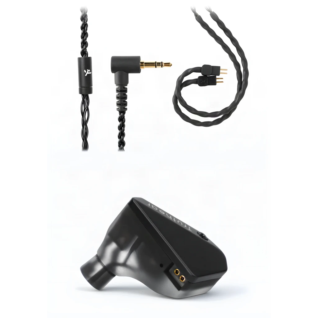 Auriculares Truthear HEXA In-Ear Cable Jack 3,5mm 10mm Driver Negro, detalle: conector jack angular dorado, cable trenzado