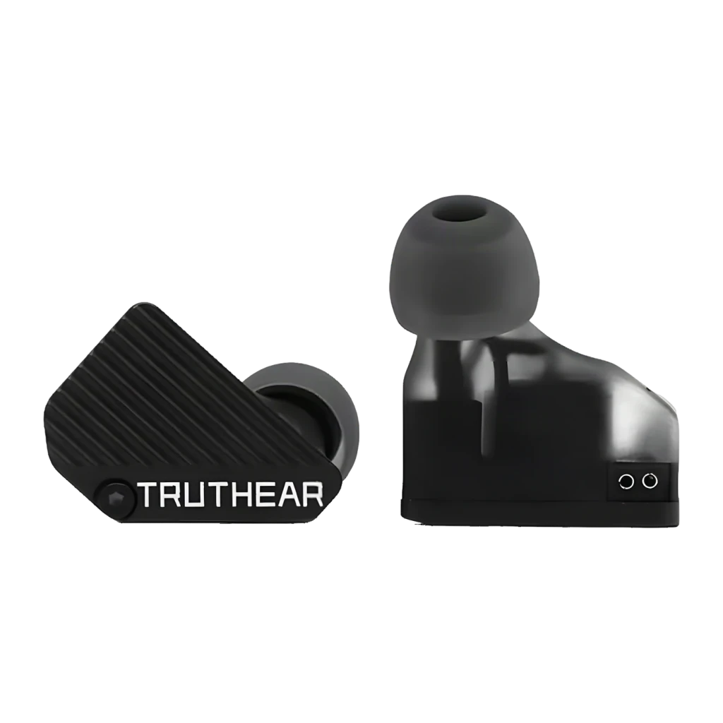 Auriculares Truthear PURE In-Ear Jack 3,5mm Cabo 1DD+3BA Híbrido, vista separada: carcaça estriada com logo e corpo com dois