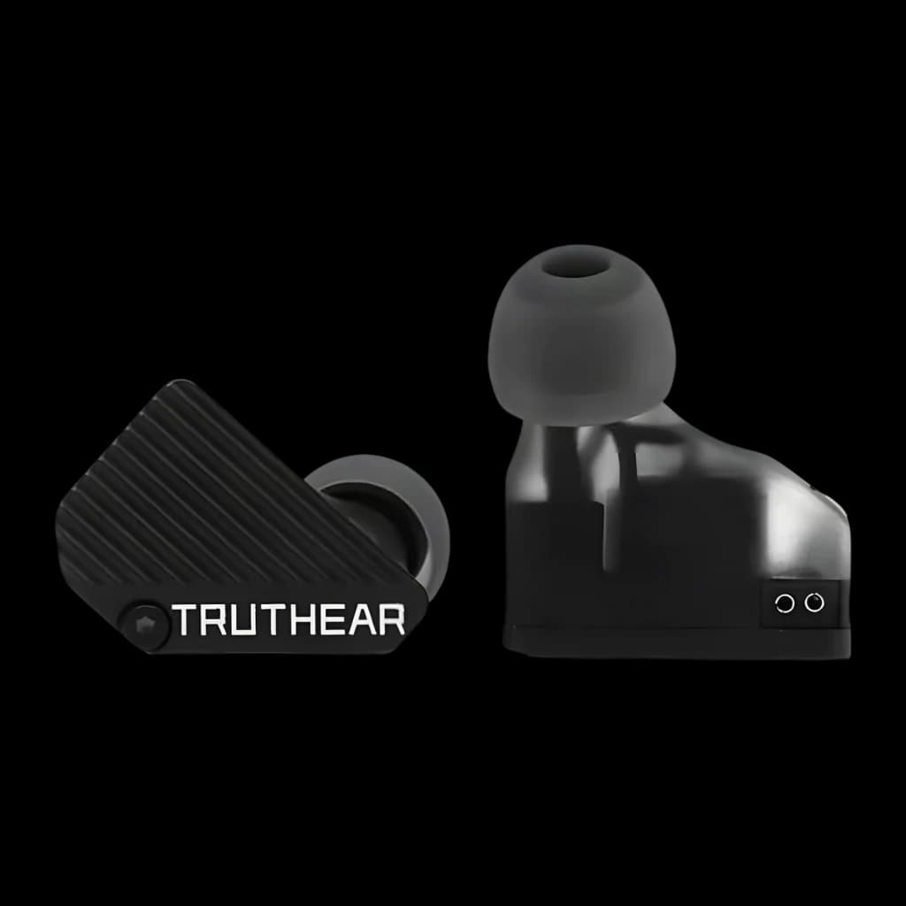 Auriculares Truthear PURE In-Ear Jack 3,5mm Cabo 1DD+3BA Híbrido, vista separada: carcaça estriada com logo e corpo com dois
