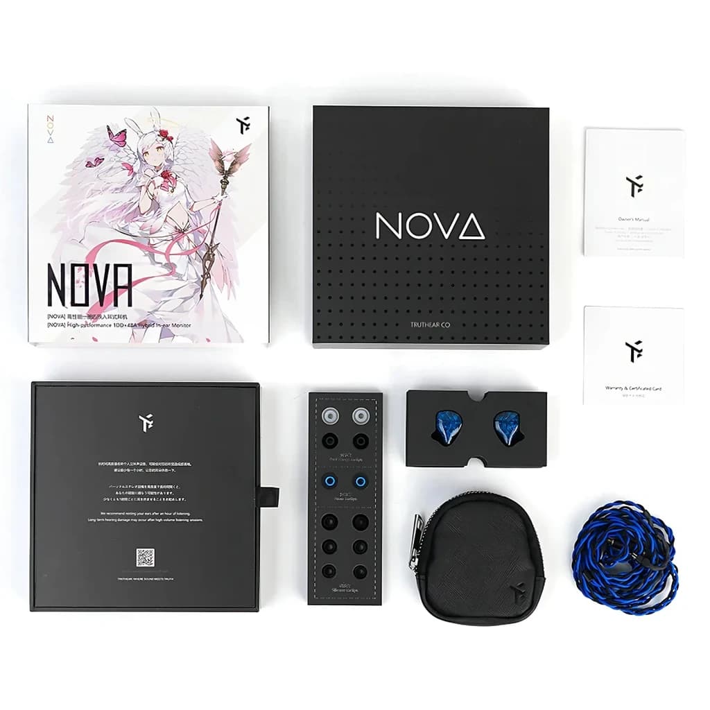 Auriculares Truthear Nova Blue In-Ear con cable (IEM) Jack 3,5mm 1DD+4BA Híbrido, contenido caja: IEMs azules, cable azul