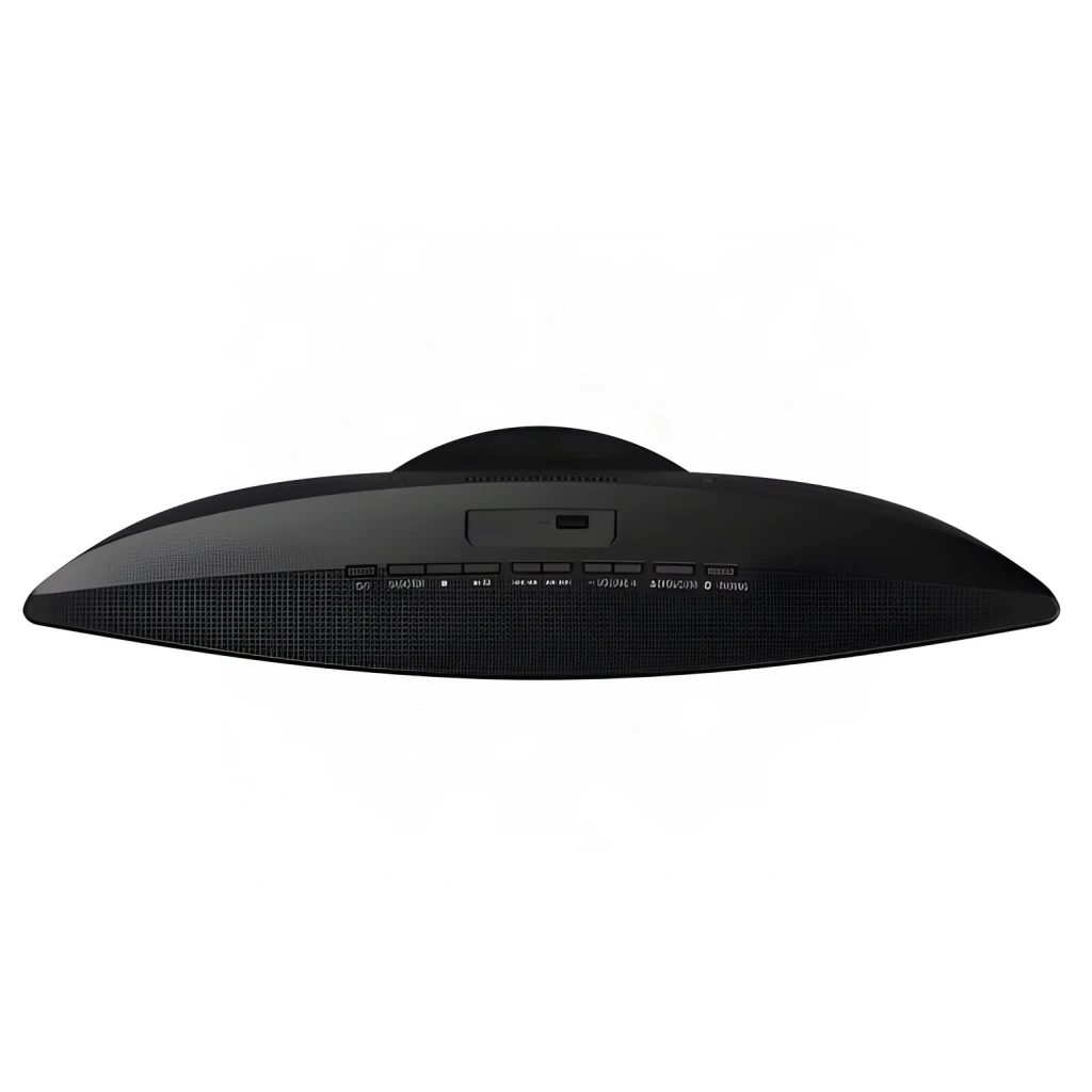 Panasonic Microssistema SC-HC200EG-K preto, vista superior: perfil aerodinâmico, grelha frontal e botões de controlo visíveis