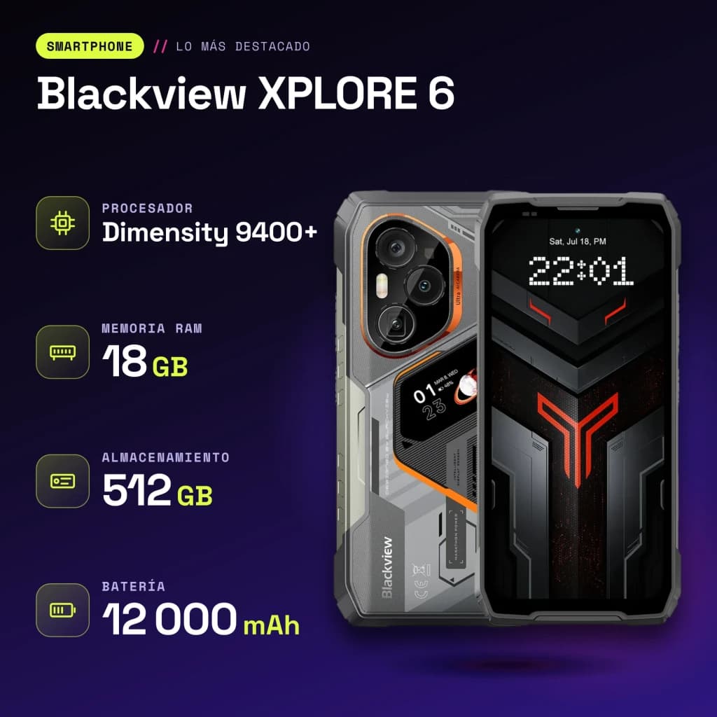 Blackview XPLORE 6 18GB/512GB Preto MIL-STD-810H 12000mAh 120W - características