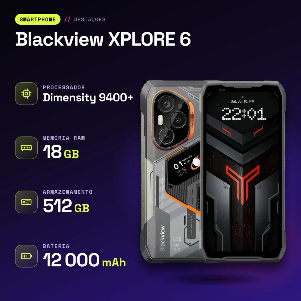 Blackview XPLORE 6 18GB/512GB Preto MIL-STD-810H 12000mAh 120W - características