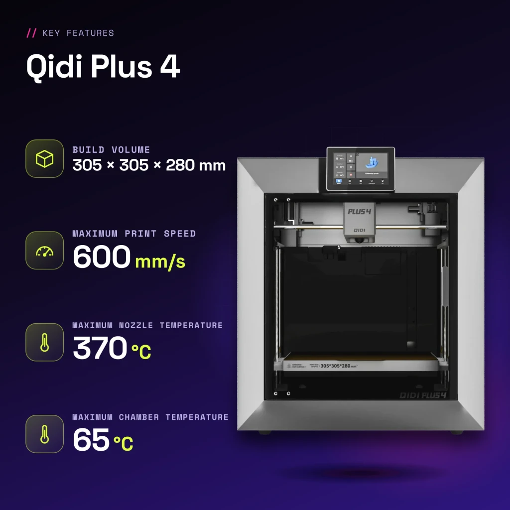 Impresora 3D Qidi Plus 4 FDM 600mm/s - características