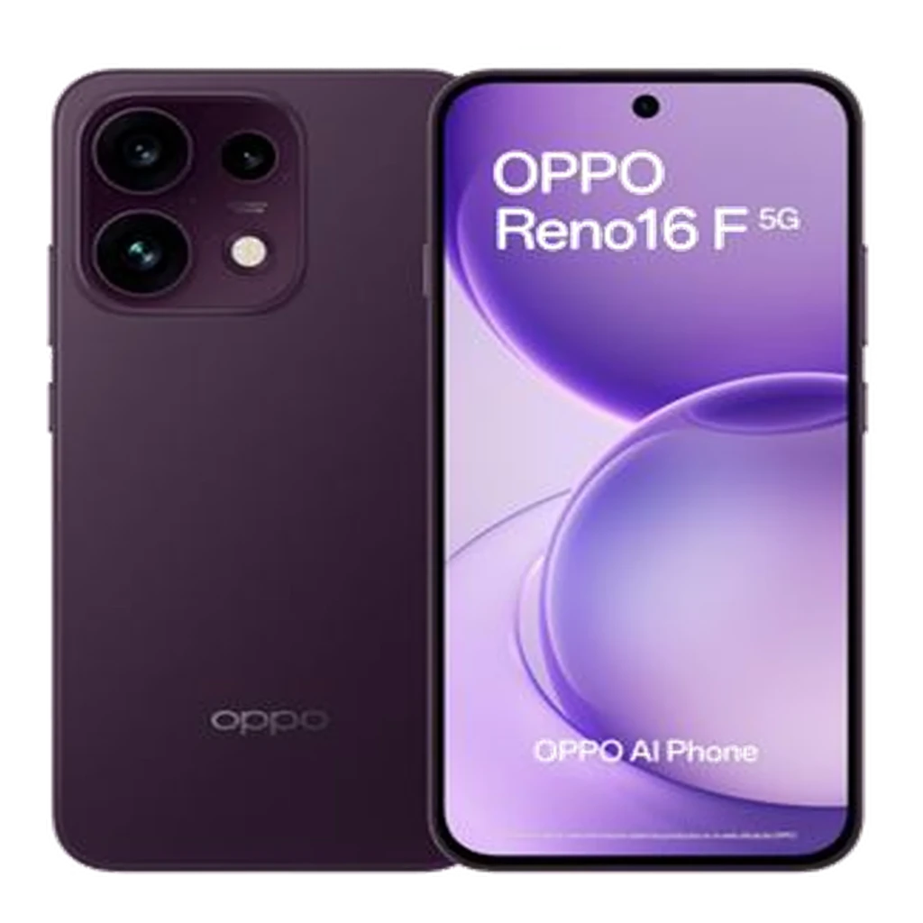 OPPO Reno16 FS 5G negro con pantalla AMOLED 6,57 pulgadas 120Hz, módulo triple cámara 50MP y frontal perforada; diseño elegante y bordes curvos