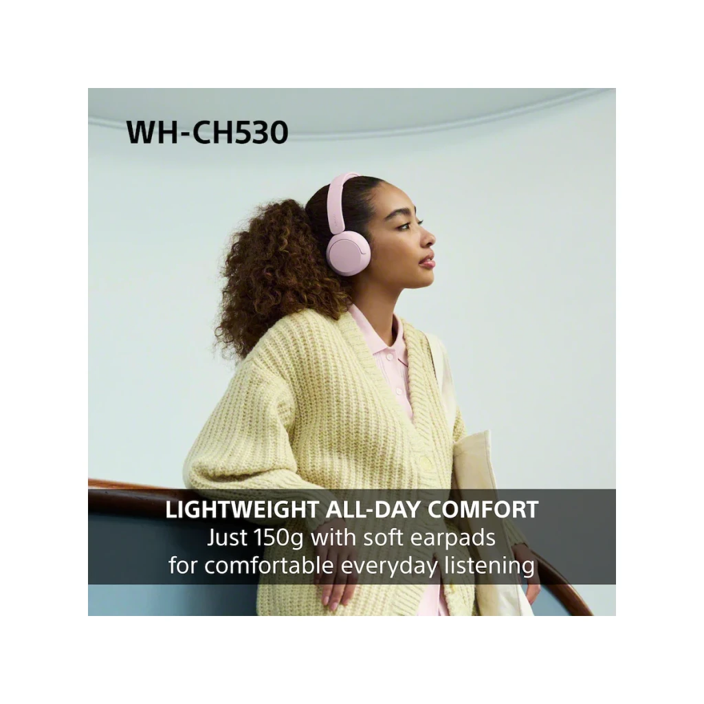 Sony Auriculares WH-CH530 Verde Menta, lifestyle: mulher com auriculares em escada, conforto todo o dia