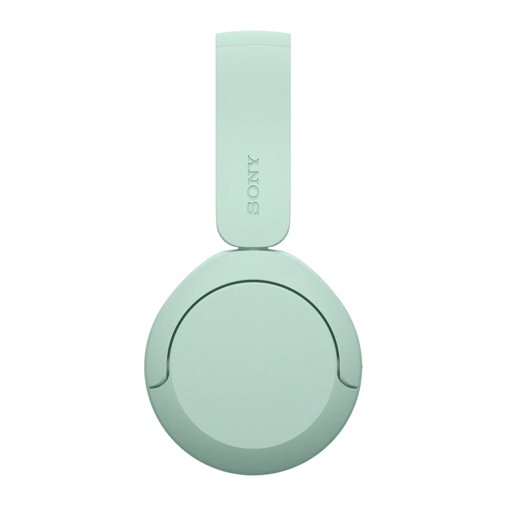Sony Auriculares WH-CH530 Verde, vista lateral: auricular direito dobrado com logo Sony na haste sobre fundo preto
