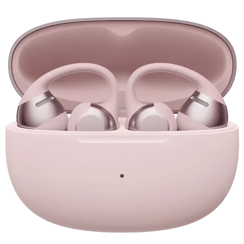 SHOKZ OpenDots ONE Rosa auriculares de clip intraaurales con gancho ergonómico, acabado rosa mate con detalles metálicos y estuche de carga compacto a juego