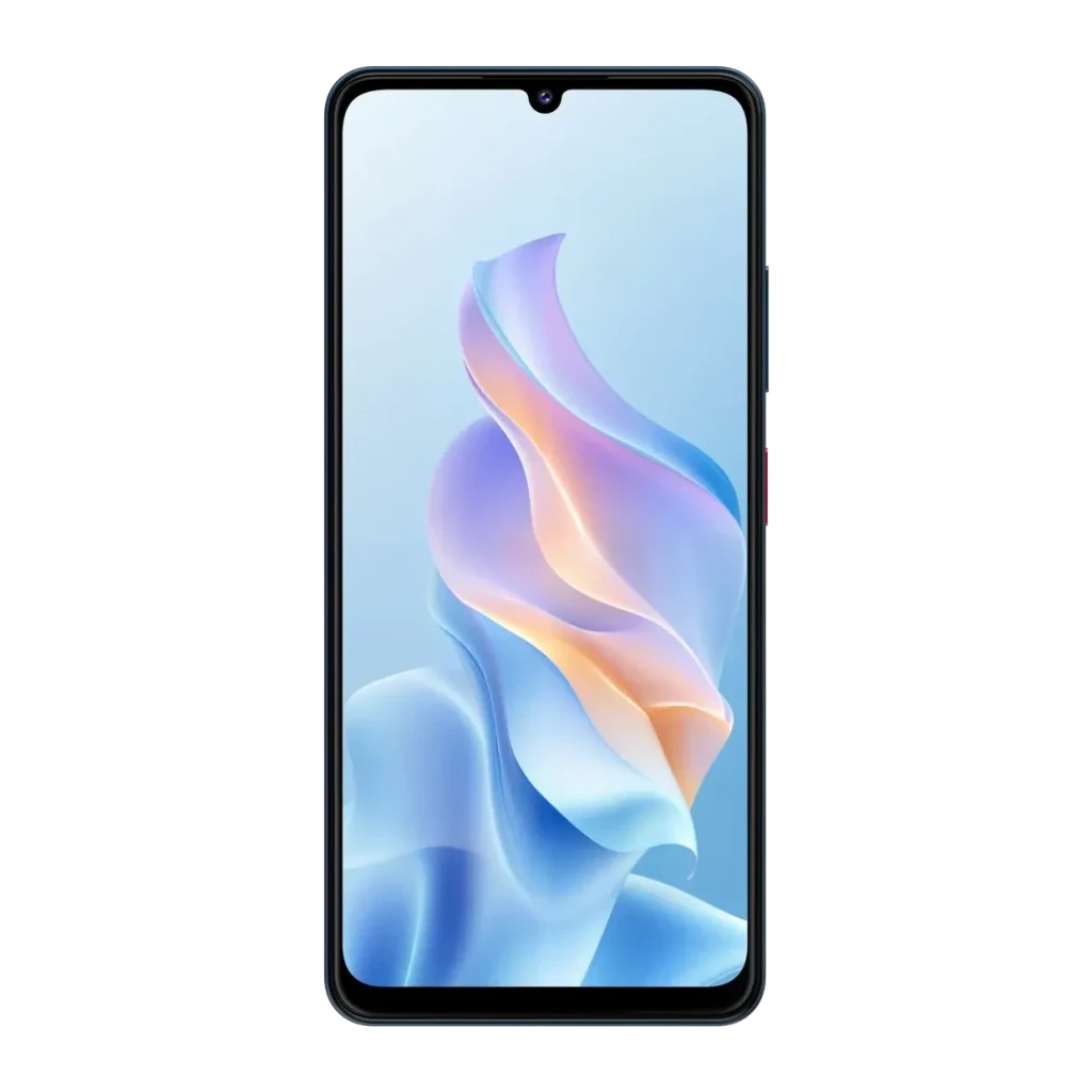 ZTE Blade A76 5G negro con gran pantalla de 6,75 pulgadas, marco delgado y notch en forma de gota, diseño frontal elegante y minimalista
