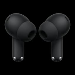 OnePlus Nord Buds 4 Noir, vue de face: les deux écouteurs in-ear noir mat avec embouts en silicone et contacts argentés