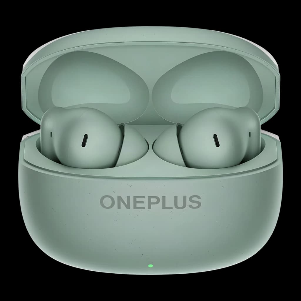 Écouteurs OnePlus Nord Buds 4 Réduction de Bruit TWS Bluetooth 6.1 Vert, vue de face: boîtier ouvert avec les deux écouteurs