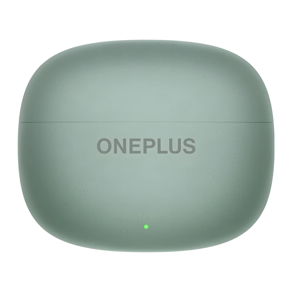 Écouteurs OnePlus Nord Buds 4 Réduction de Bruit TWS Bluetooth 6.1 Vert, vue avant: boîtier fermé avec logo ONEPLUS et LED