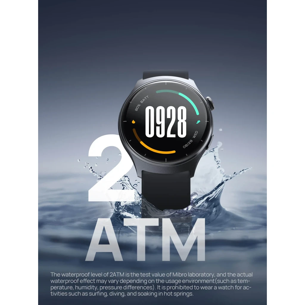 Xiaomi Mibro Watch Lite 3 Preto Chamadas Bluetooth 150 Modos Desportivos Bateria 12 Dias, resistência à água: relógio