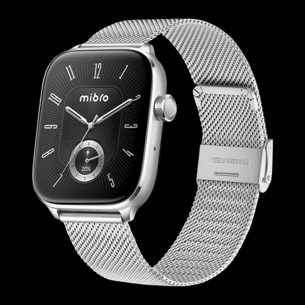 Mibro Watch Fit Plata GPS 5 sistemas Llamadas Bluetooth SpO2, 150+ Modos Deportivos, vista frontal en ángulo: esfera