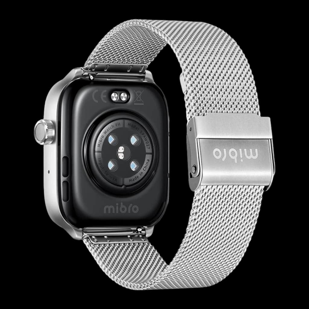 Mibro Watch Fit Plata GPS 5 sistemas Llamadas Bluetooth SpO2, 150+ Modos Deportivos, vista trasera: sensor SpO2 circular