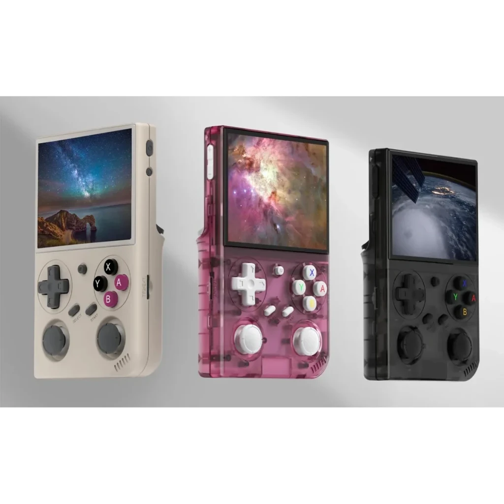 Consola portátil Anbernic RG35 1GB/32GB Negro Pantalla 3,5 pulgadas IPS, vista frontal: tres variantes de color blanco, rosa