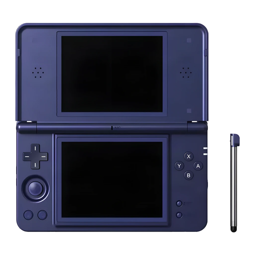 Console portable Anbernic RG DS Plus 16 Go Bleu Double écran 4,3 pouces, vue frontale ouverte: deux écrans, croix