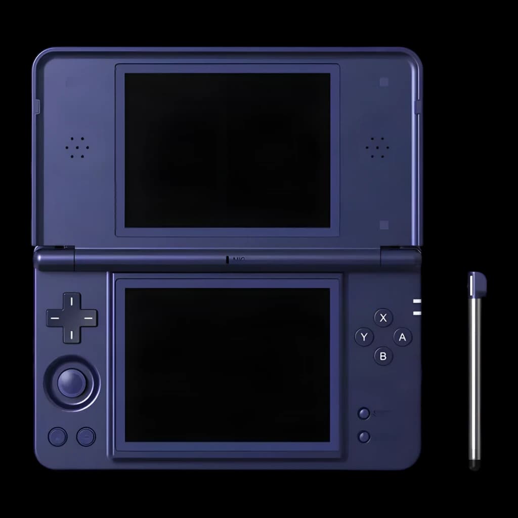 Console portable Anbernic RG DS Plus 16 Go Bleu Double écran 4,3 pouces, vue frontale ouverte: deux écrans, croix