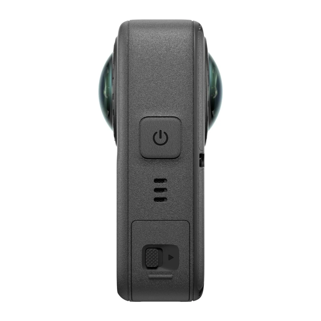 Caméra d'Action 360° DJI Osmo 360 II Standard Combo Noir 8K Ultra HD Étanche 10 m EIS, côté: bouton d'alimentation, grille