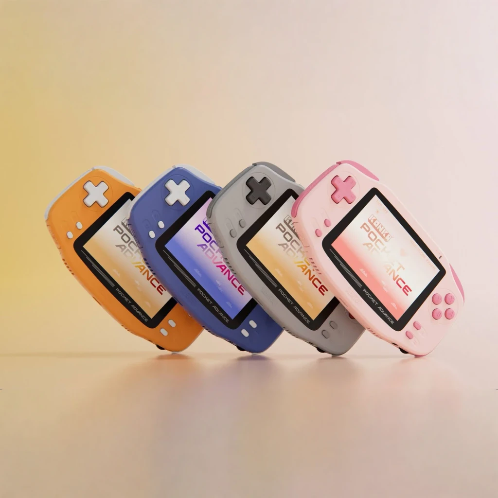 Console portable Ayaneo KONKR Pocket Advance 4Go/64Go Bleu, vue avant: 4 coloris orange bleu gris rose en angle