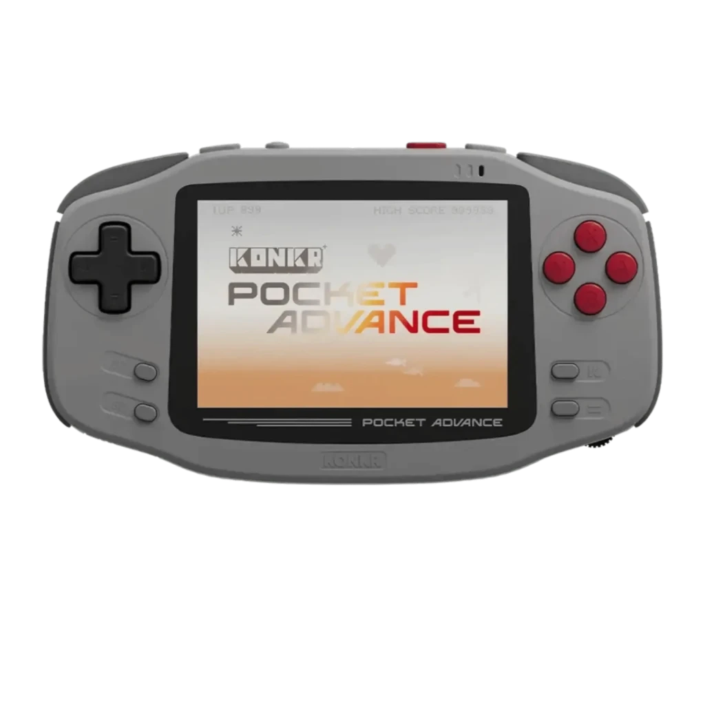 Consola portátil AYANEO KONKR Pocket Advance 4GB/64GB cinzenta com botões vermelhos, ecrã amplo central e D-pad à esquerda, Android 12
