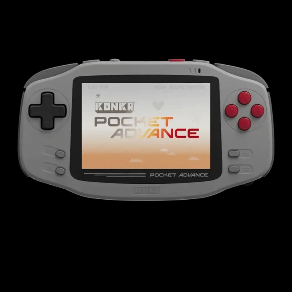 Consola portátil AYANEO KONKR Pocket Advance 4GB/64GB cinzenta com botões vermelhos, ecrã amplo central e D-pad à esquerda, Android 12