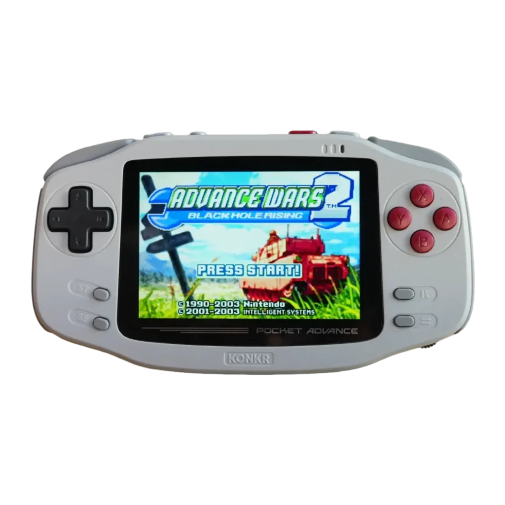 Consola portátil AYANEO KONKR Pocket Advance 4GB/64GB Cinzento Android 12, vista frontal: ecrã com Advance Wars 2, D-pad