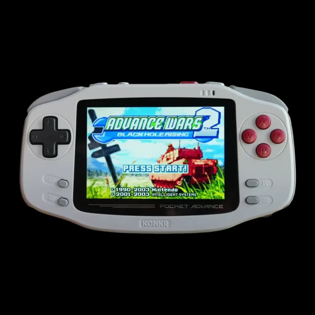 Consola portátil AYANEO KONKR Pocket Advance 4GB/64GB Cinzento Android 12, vista frontal: ecrã com Advance Wars 2, D-pad