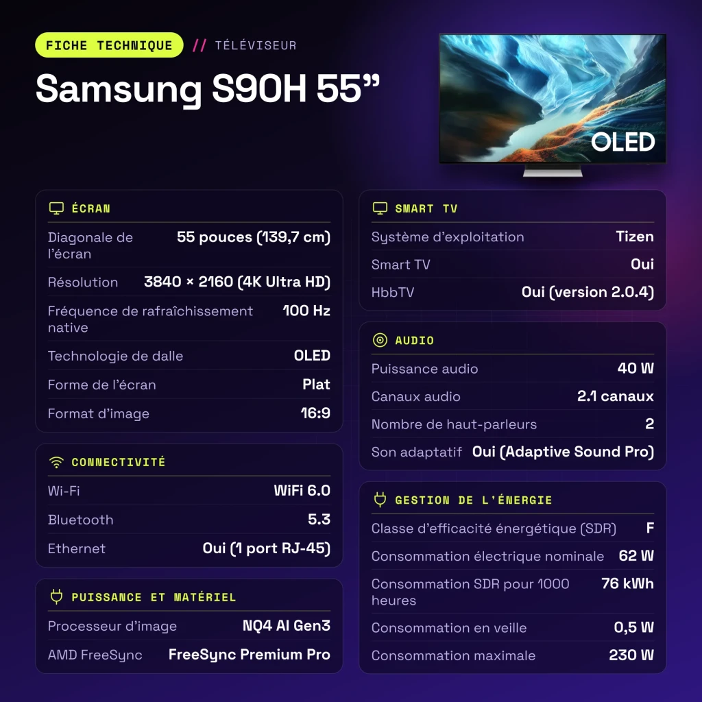 SAMSUNG Televisor OLED S90H 55 pulgadas 4K Vision AI Smart TV - características