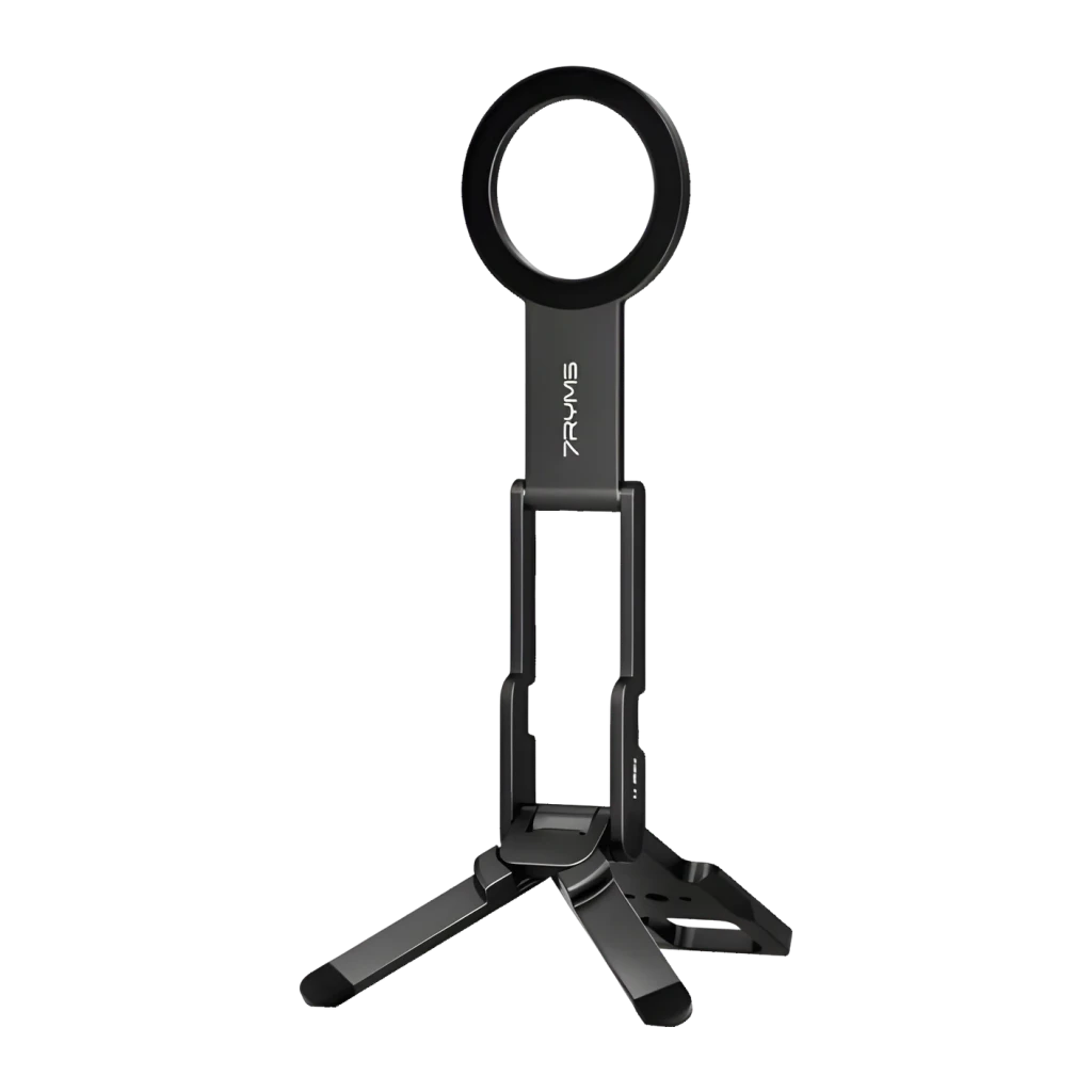 Trípode para smartphone 7RYMS 7RIG T1 Negro Plegable, vista frontal: aro circular superior, soporte vertical y patas