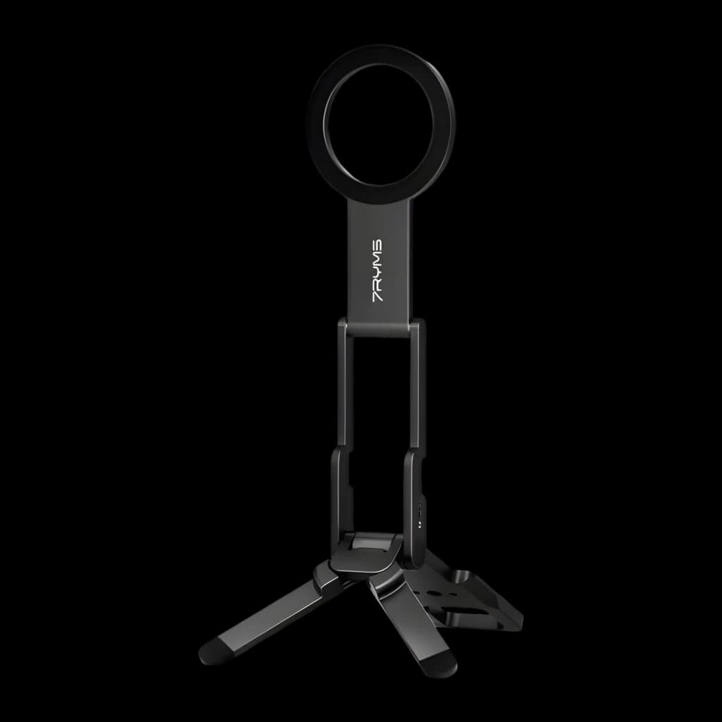 Trípode para smartphone 7RYMS 7RIG T1 Negro Plegable, vista frontal: aro circular superior, soporte vertical y patas