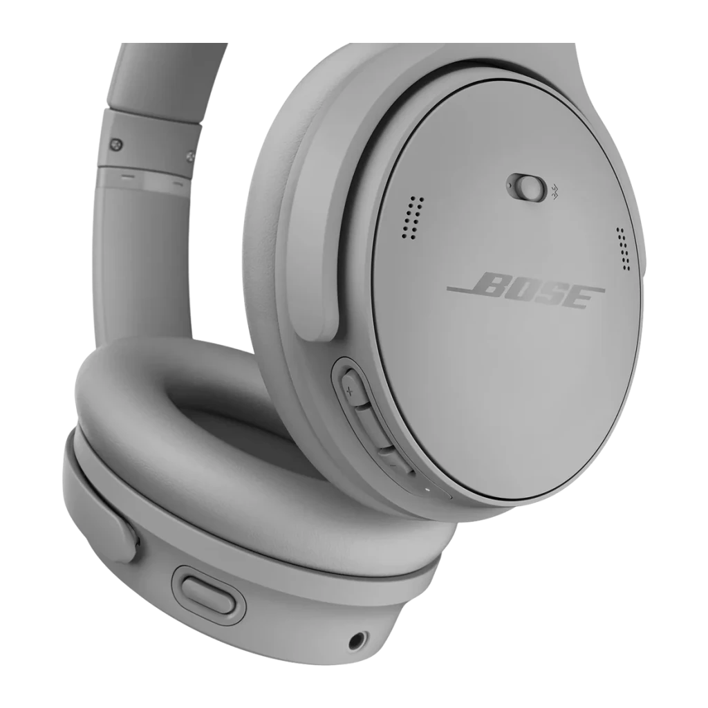 Casque Bose QuietComfort Headphones Réduction de Bruit Circum-auriculaire Bluetooth Gris, détail: logo Bose, boutons et port