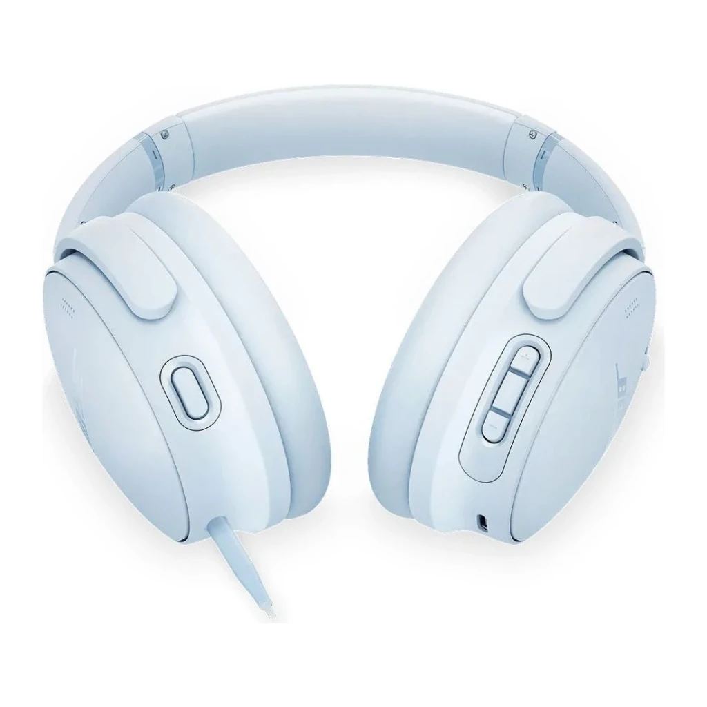 Casque Bose QuietComfort Headphones Réduction de Bruit Active Arceau Bleu Glacier Glacé, vue avant: coussinets, boutons