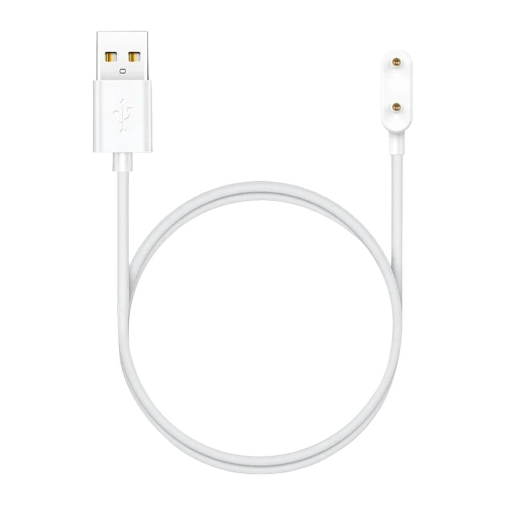 Huawei Cable de carga magnético Watch FIT Blanco, vista frontal: conector USB-A y extremo magnético con pines dorados