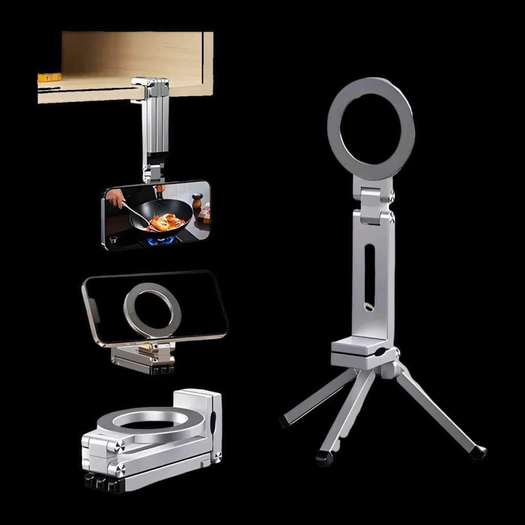 Trípode Selfie 7RYMS 7RIG T1 Plata, usos: montaje en mesa, soporte con móvil y aro de luz plegado