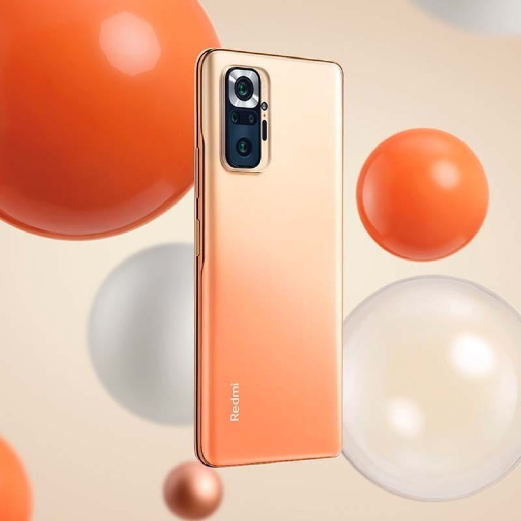Xiaomi Redmi Note 10 Pro 8GB/128GB Cinzento com traseira degradê laranja, módulo quádruplo de câmeras saliente e acabamento brilhante elegante
